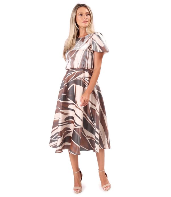 Rochie midi eleganta din organza plina de viscoza cu efect metalizat
