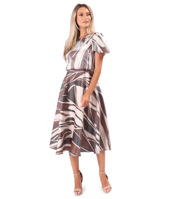 Rochie midi eleganta din organza plina de viscoza cu efect metalizat