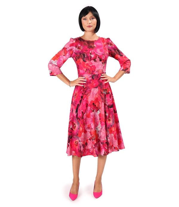 Rochie eleganta din viscoza imprimata cu motive florale
