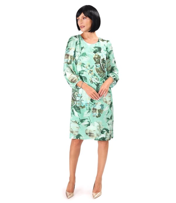 Rochie lejera din viscoza cu matase naturala imprimata cu motive florale