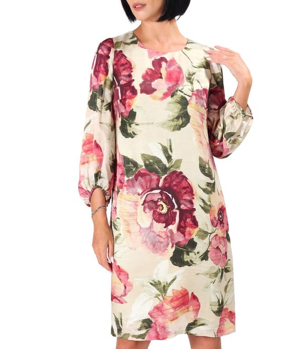 Rochie lejera din viscoza cu matase naturala imprimata cu motive florale