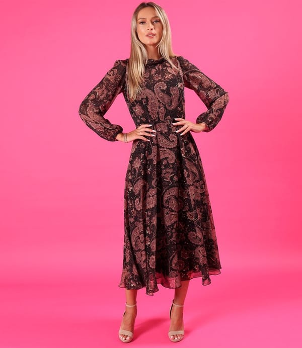 Rochie midi din voal imprimat cu motive paisley