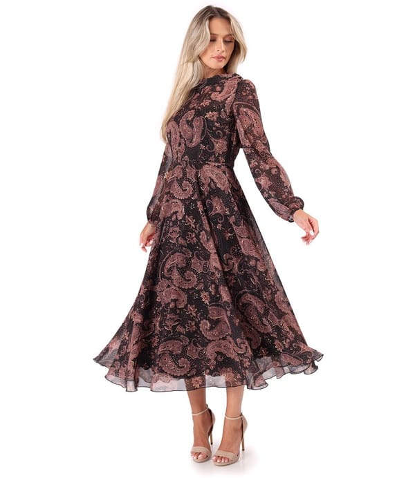 Rochie midi din voal imprimat cu motive paisley