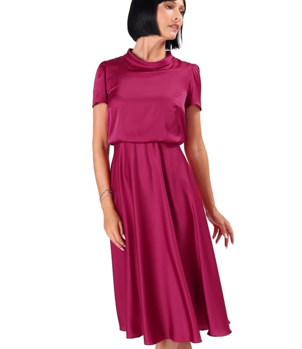 Rochie midi din satin elastic uni