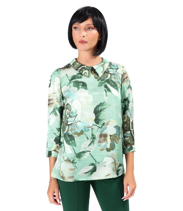 Bluza eleganta din viscoza cu matase naturala imprimata cu motive florale