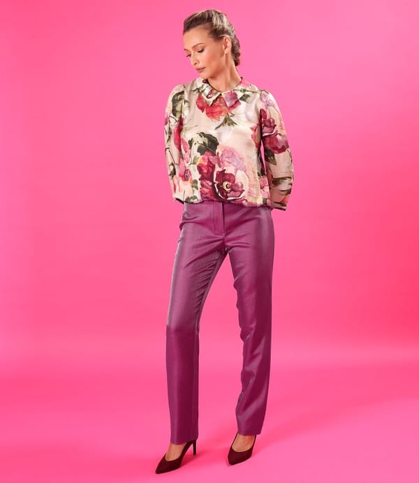 Pantaloni pana din tesatura cu aspect satinat