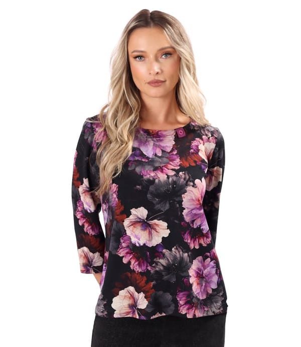 Bluza din jerse elastic gros imprimat cu motive florale