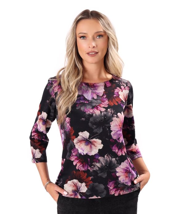 Bluza din jerse elastic gros imprimat cu motive florale