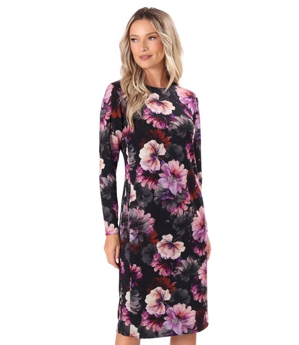 Rochie eleganta din jerse elastic gros imprimat cu motive florale