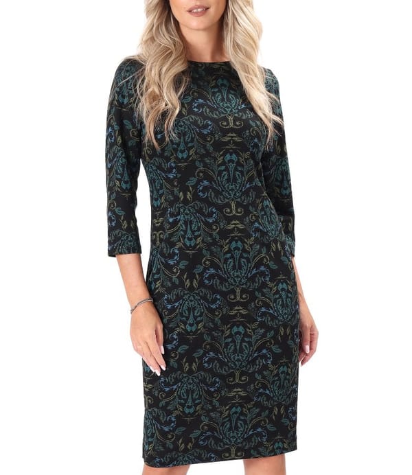 Rochie din jerse elastic gros imprimat cu motive florale