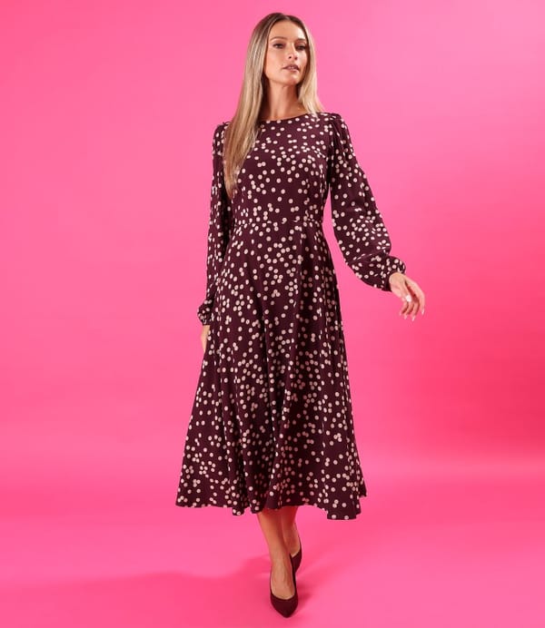 Rochie midi din viscoza imprimata cu buline