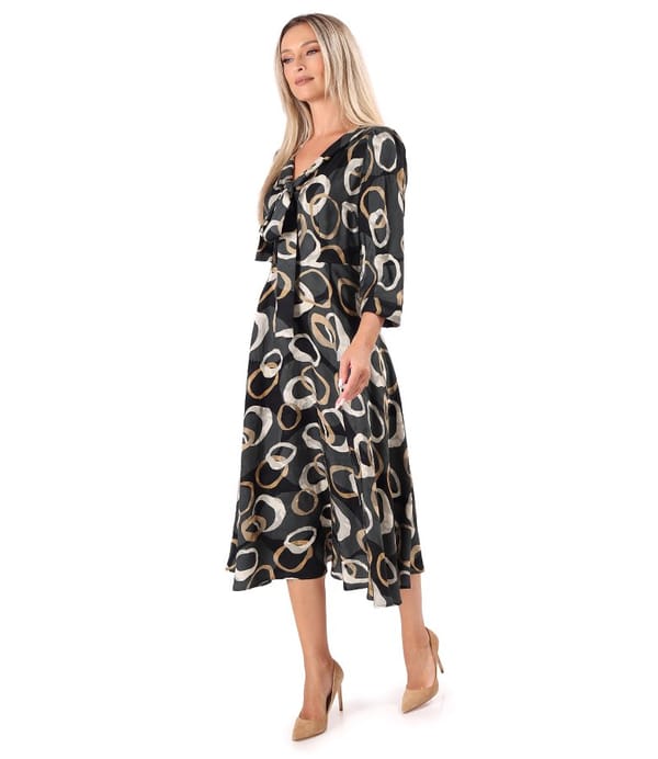 Rochie midi din viscoza cu guler esarfa