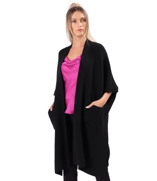 Cardigan lung tricotat cu lana si alpaca