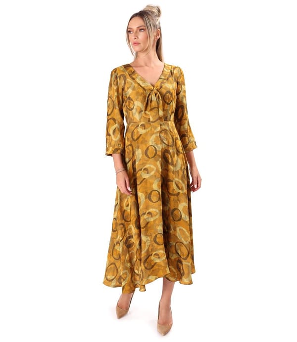 Rochie midi din viscoza cu guler esarfa