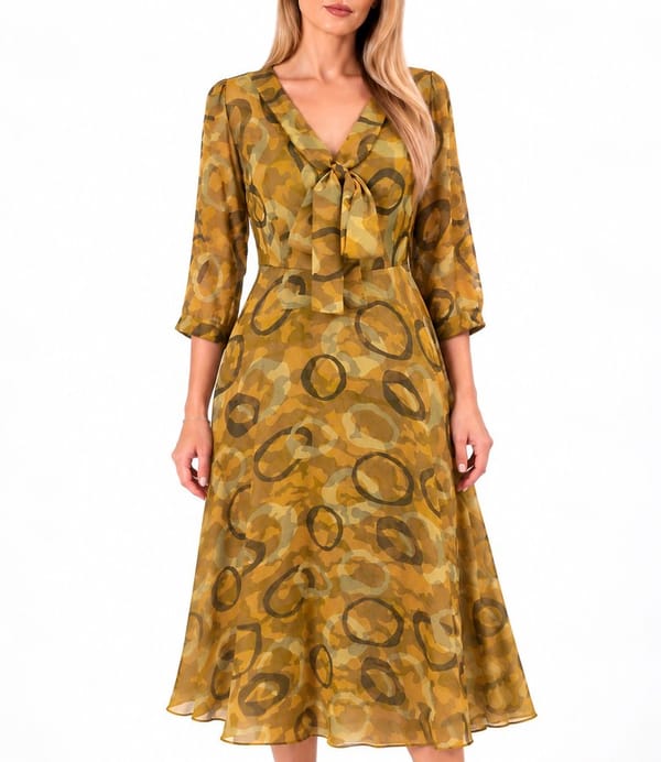 Rochie midi din viscoza cu guler esarfa