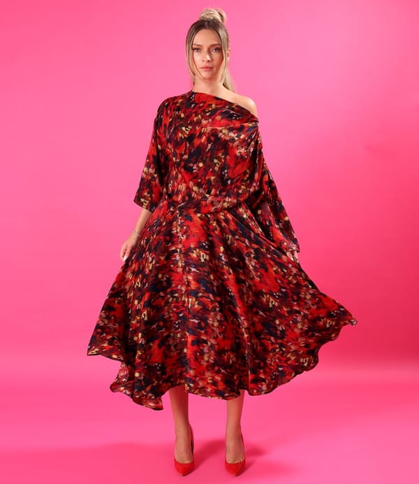 Rochie midi eleganta din saten imprimat