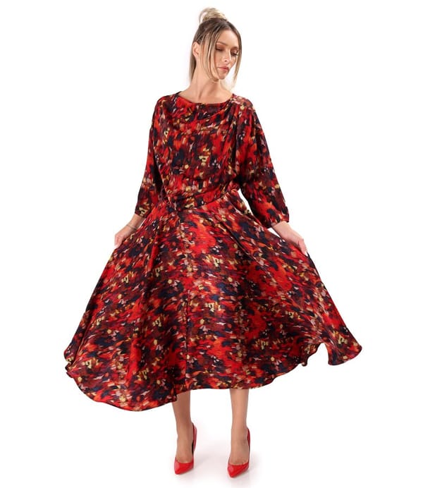 Rochie midi eleganta din saten imprimat