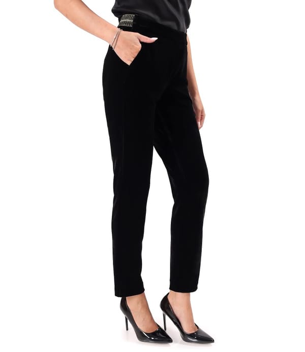 Pantaloni pana din catifea elastica neagra