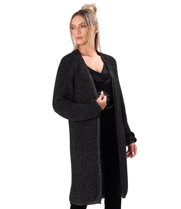 Cardigan lung tricotat cu fir stralucitor