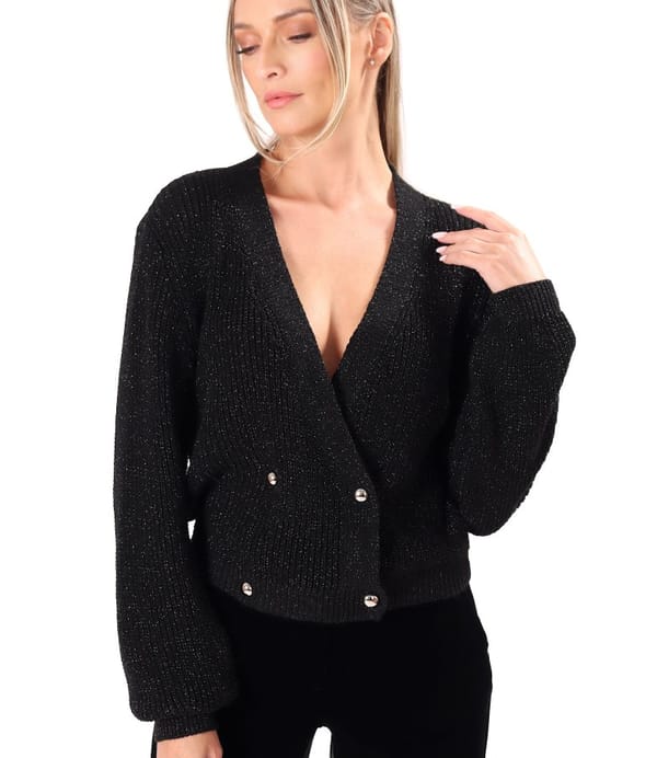 Cardigan tricotat cu doua randuri de nasturi