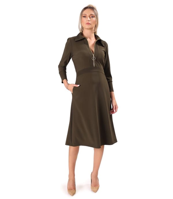 Rochie office evazata cu fermoar auriu