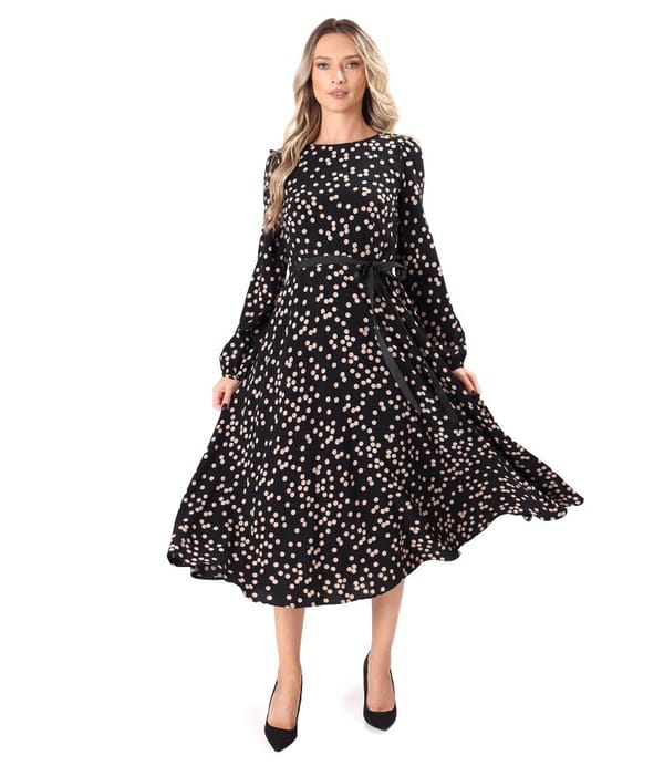Rochie midi din viscoza imprimata cu buline