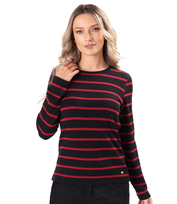 Bluza din jerse elastic gros cu lana cu dungi orizontale