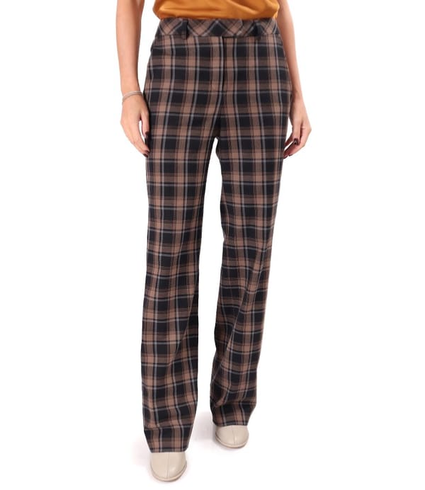 Pantaloni drepti din bumbac in carouri