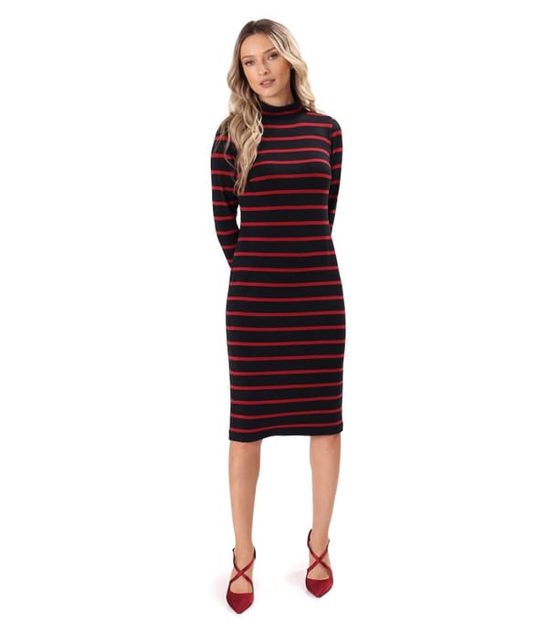 Rochie midi din jerse elastic gros cu lana
