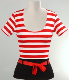 Tricou dungi marinar cu cordon rosu