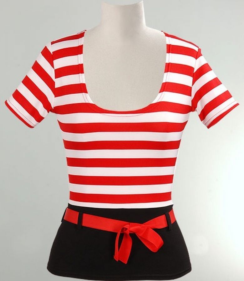 Tricou dungi marinar cu cordon rosu