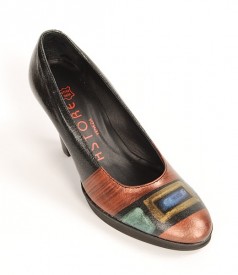 Pantofi Astore din piele neagra lacuita pictati manual Art