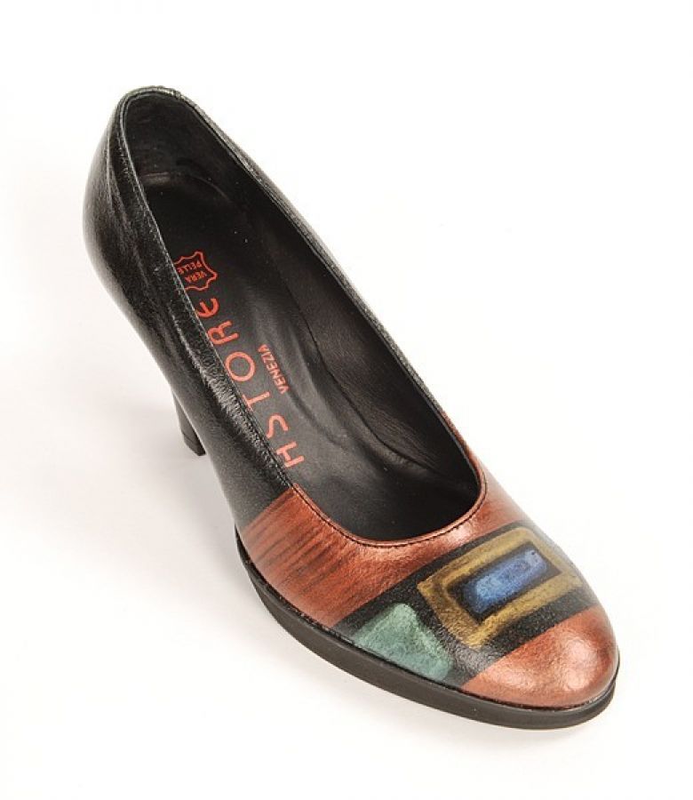 Pantofi Astore din piele neagra lacuita pictati manual Art