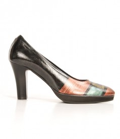 Pantofi Astore din piele neagra lacuita pictati manual Art