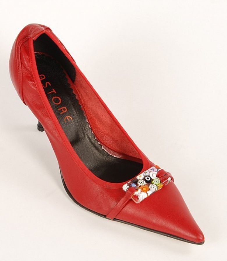 Pantofi Astore din piele rosie cu ornament din sticla de Murano