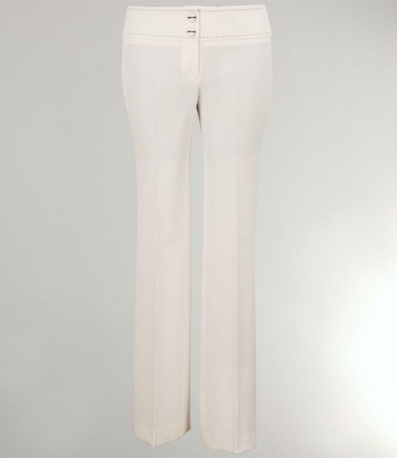 Pantaloni albi cu tighel contrast