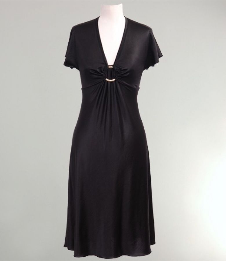 Rochie din jerse satinat cu fronseuri sub bust