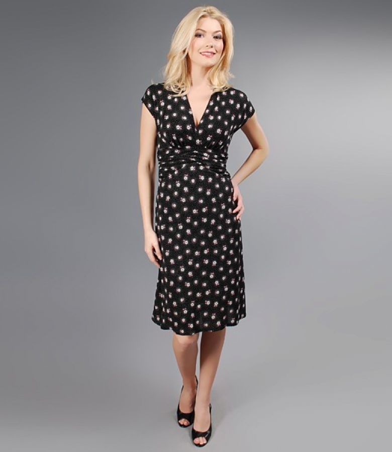 Rochie din viscoza imprimata cu talia fronsata
