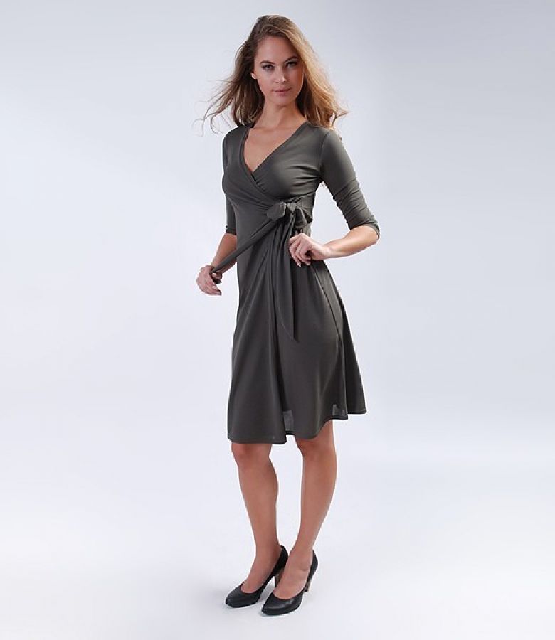 Rochie din jerse uni cu funda