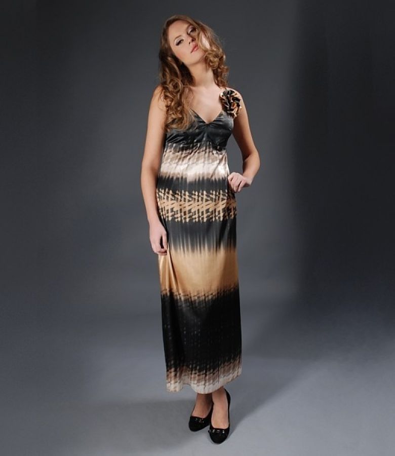 Rochie lunga din saten elastic cu bretele