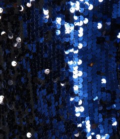 Rochie cu paiete albastre si saten negru