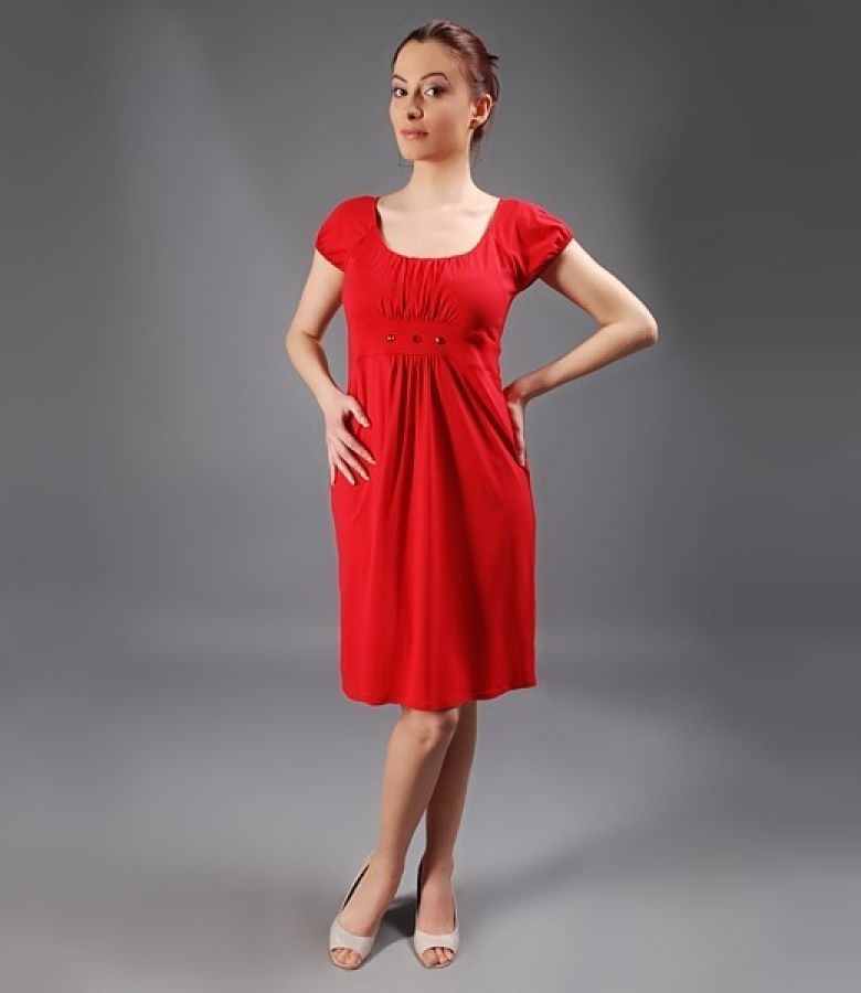 Rochie din jerse uni cu aplicatii in talie