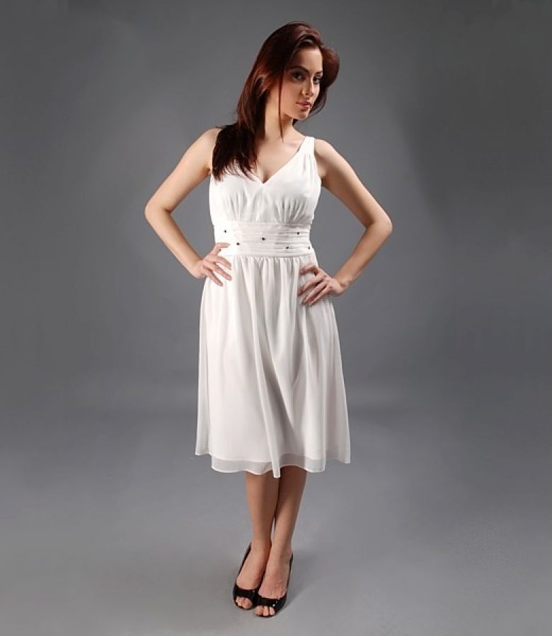 Rochie eleganta din voal creponat alb-ecru