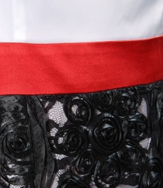 Rochie din saten si dantela cu cordon contrast