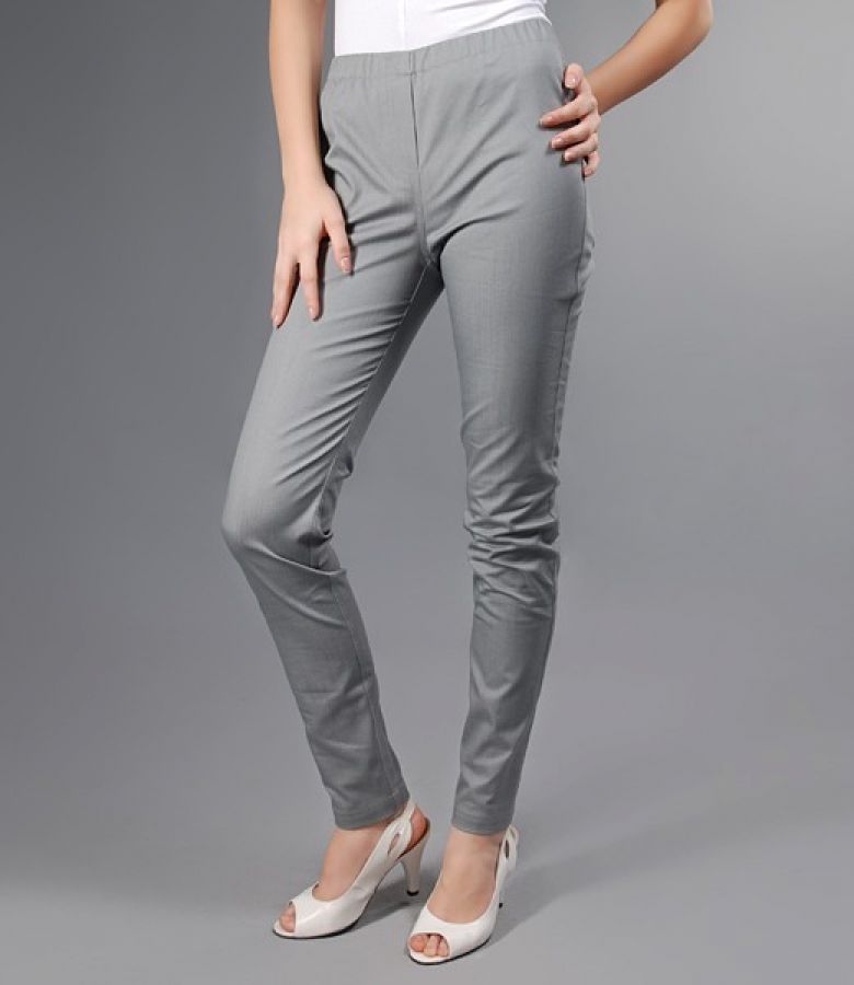 Pantaloni linie creion din bumbac elastic gri