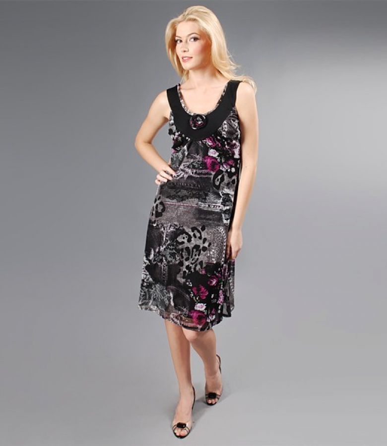 Rochie din tul elastic imprimat cu floare