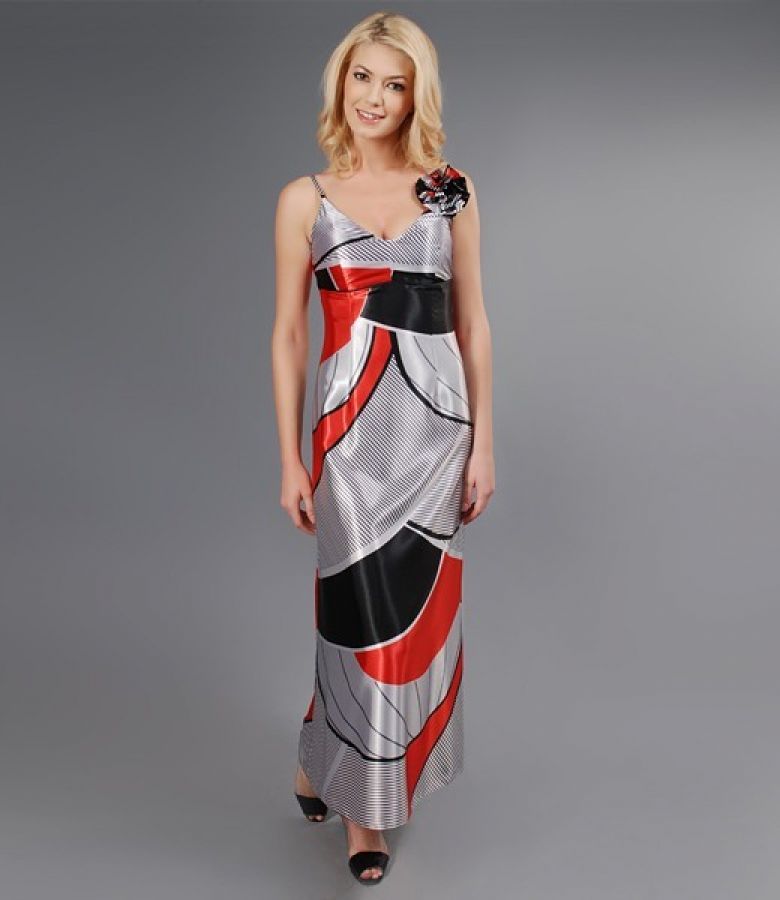 Rochie lunga din saten elastic cu bretele