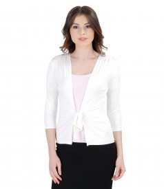 Bluza din jerse alb-crem legata cu cordon