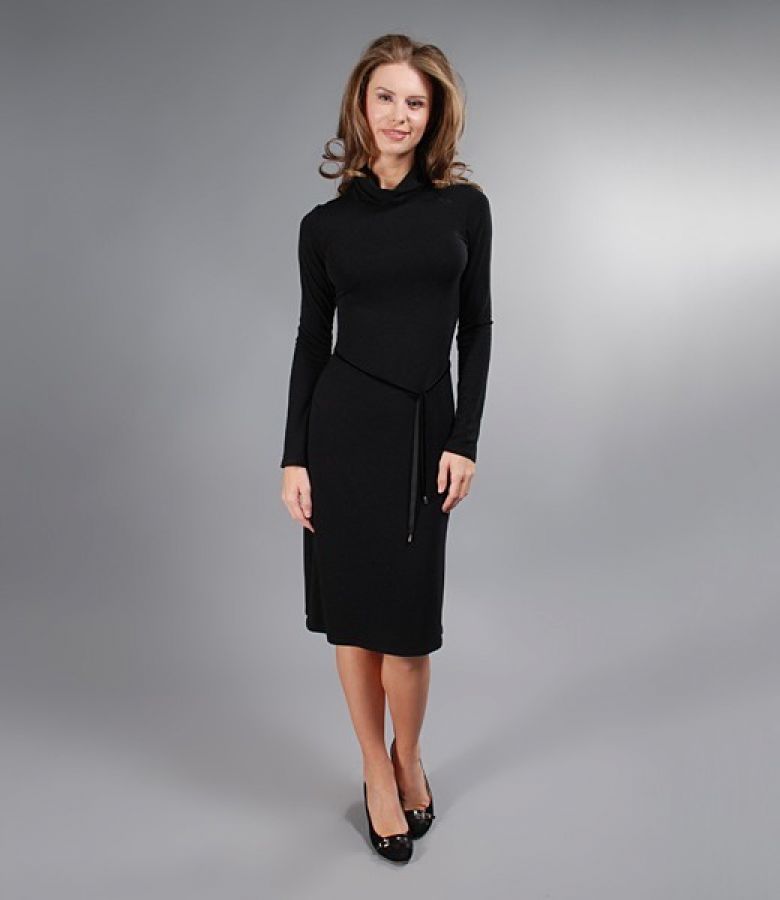 Rochie din jerse elastic moale gri inchis cu guler