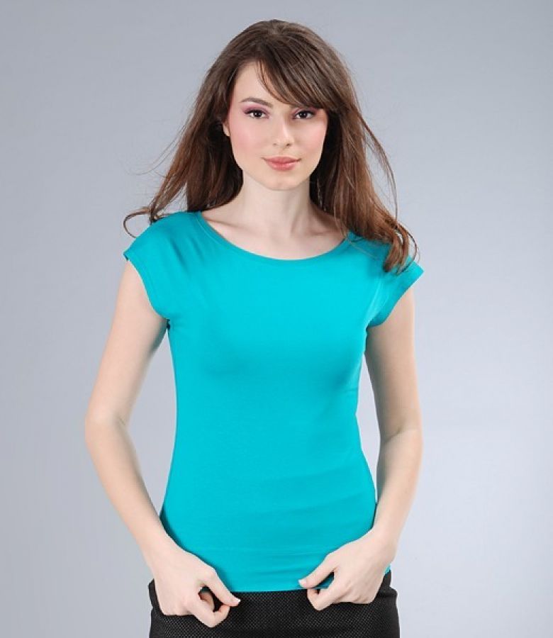 Tricou din jerse uni cu umeri cazuti